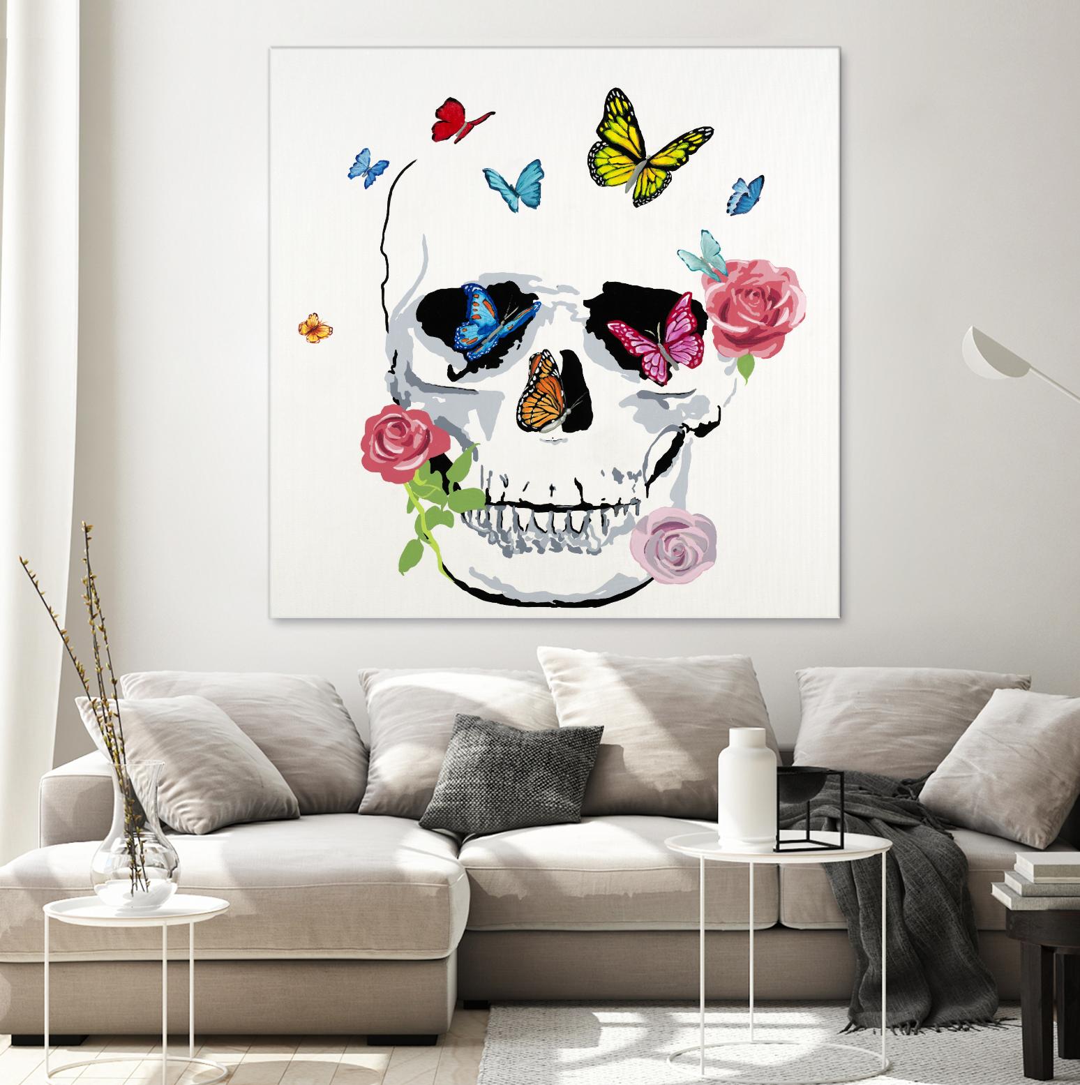 Butterfly Flower Skull by Randy Hibberd on GIANT ART - pink contemporary