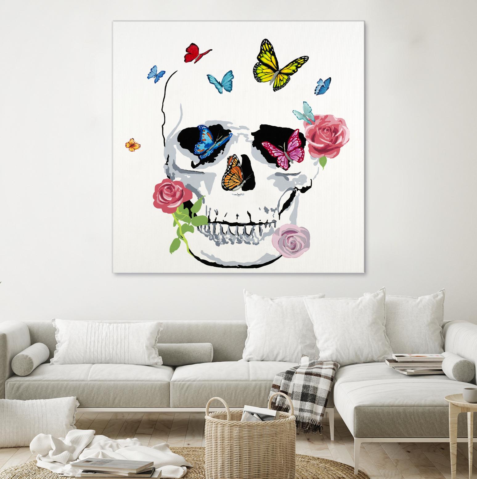 Butterfly Flower Skull by Randy Hibberd on GIANT ART - pink contemporary