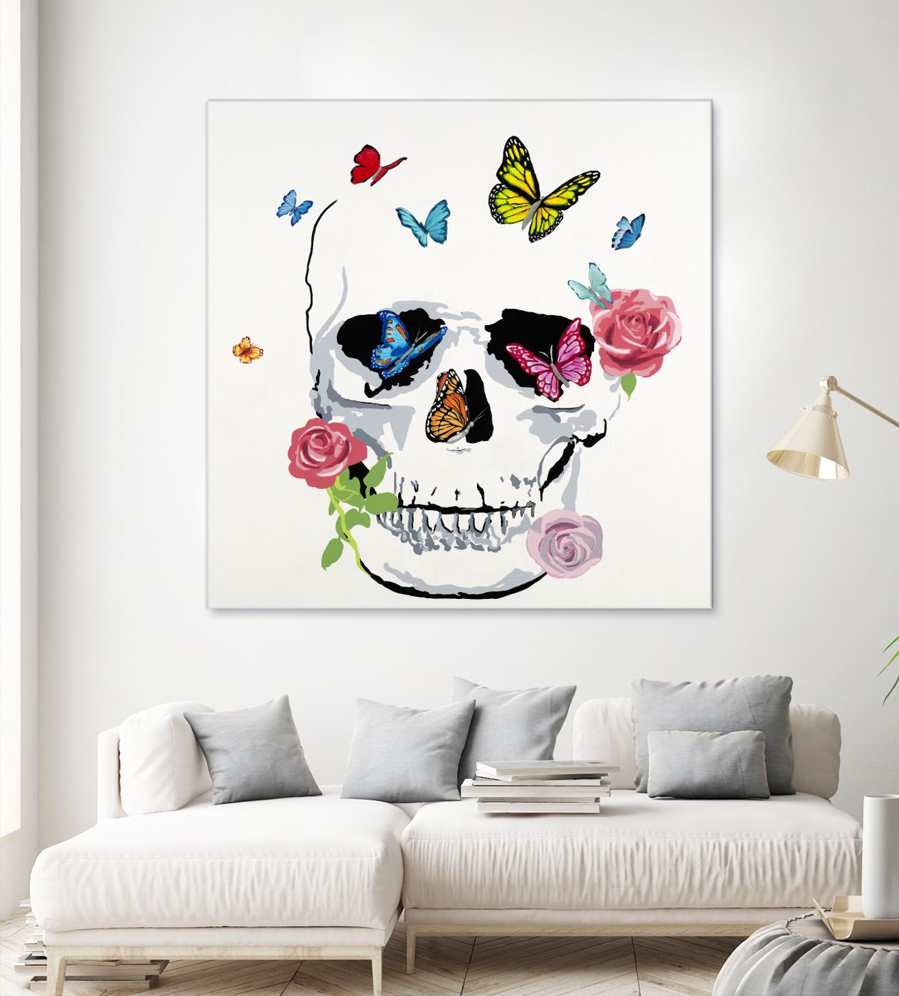 Butterfly Flower Skull by Randy Hibberd on GIANT ART - pink contemporary