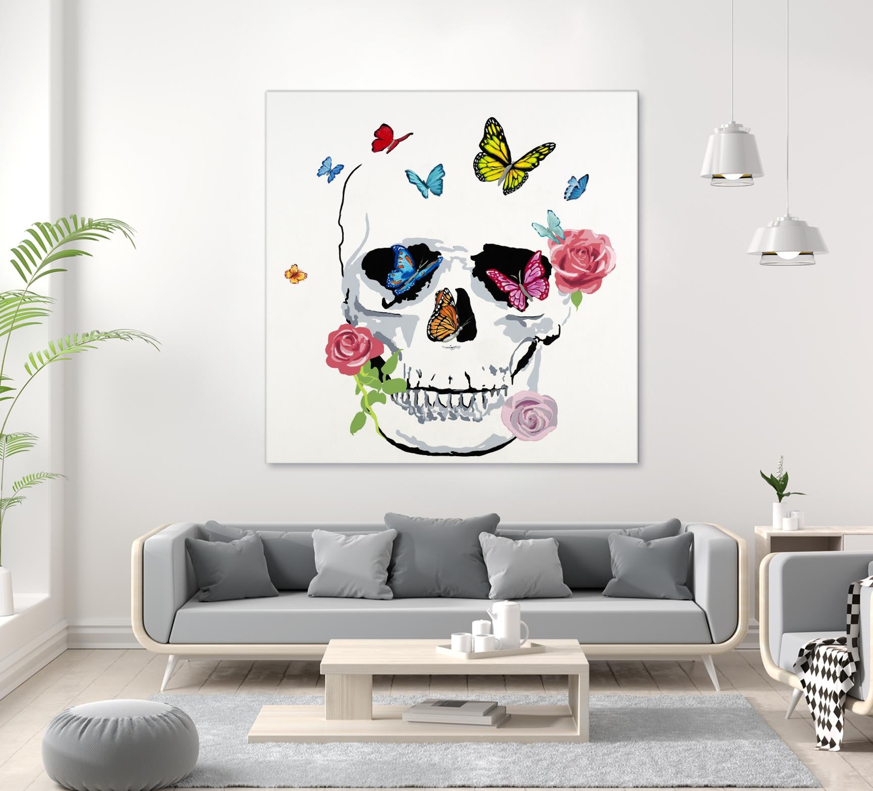 Butterfly Flower Skull by Randy Hibberd on GIANT ART - pink contemporary