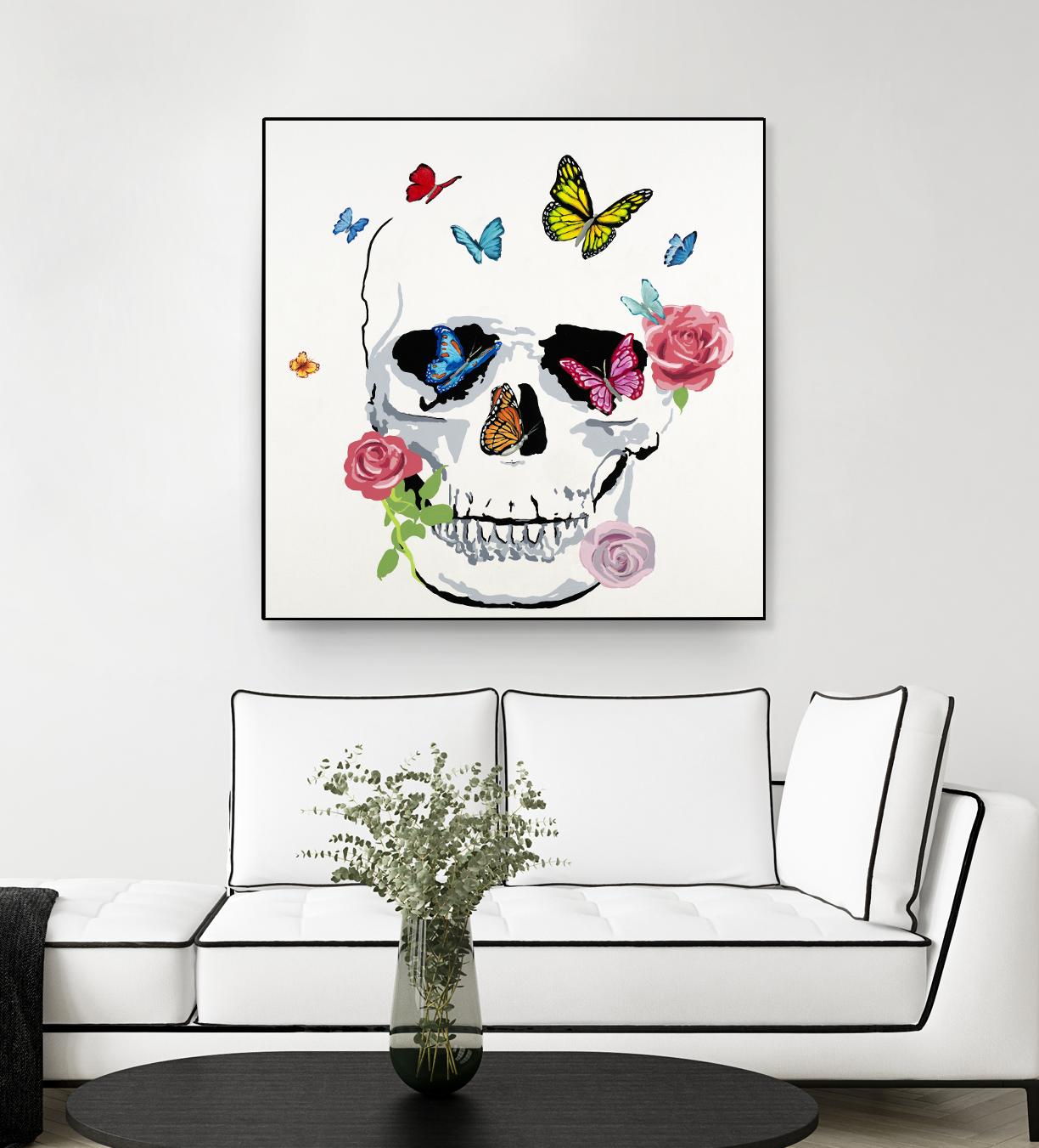 Butterfly Flower Skull by Randy Hibberd on GIANT ART - pink contemporary