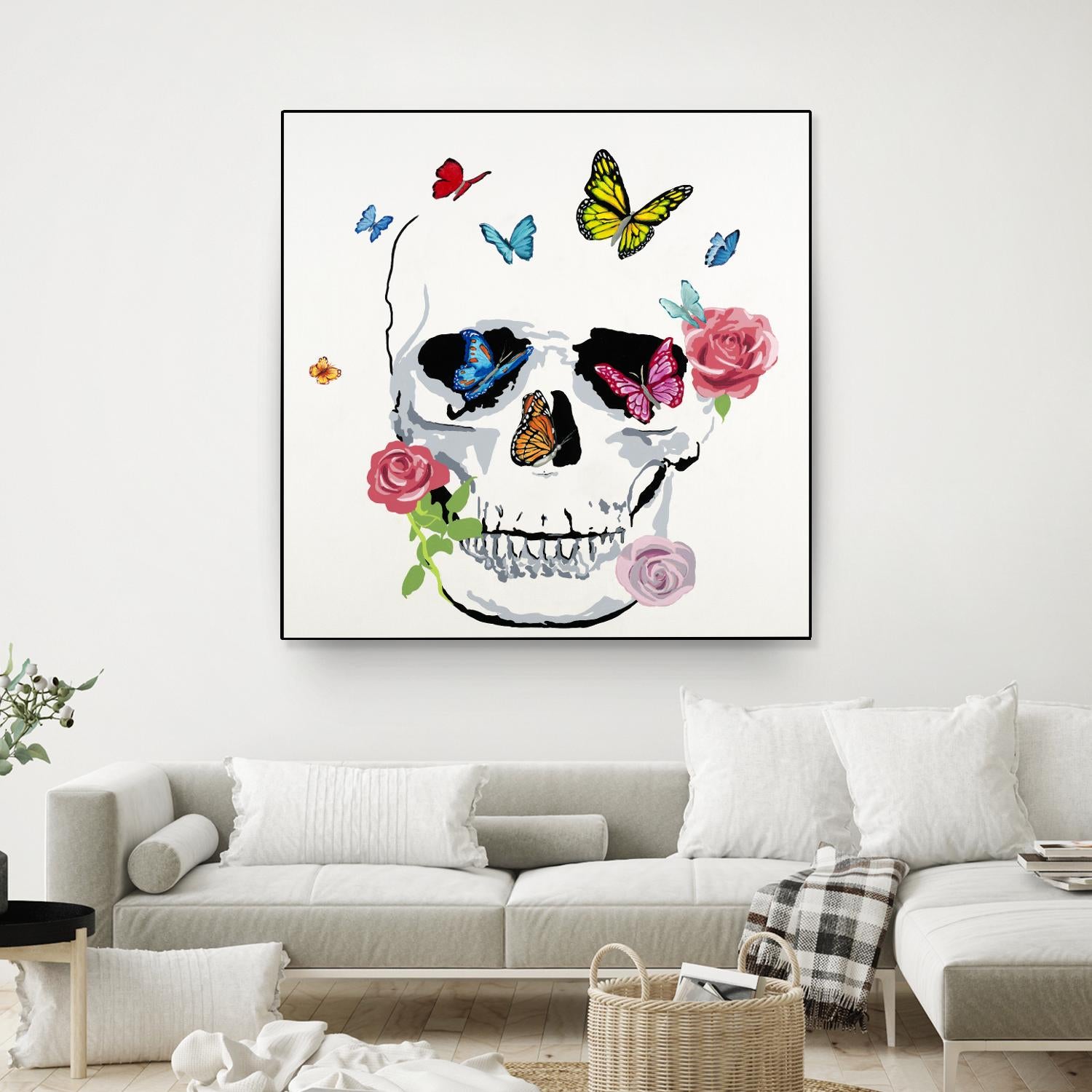Butterfly Flower Skull by Randy Hibberd on GIANT ART - pink contemporary