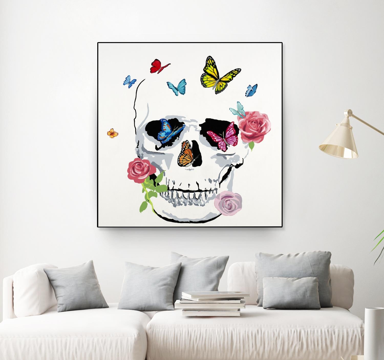 Butterfly Flower Skull by Randy Hibberd on GIANT ART - pink contemporary