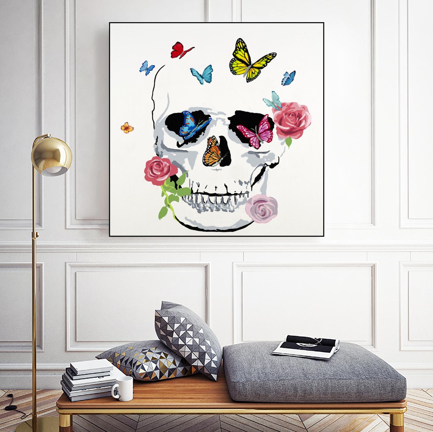 Butterfly Flower Skull by Randy Hibberd on GIANT ART - pink contemporary