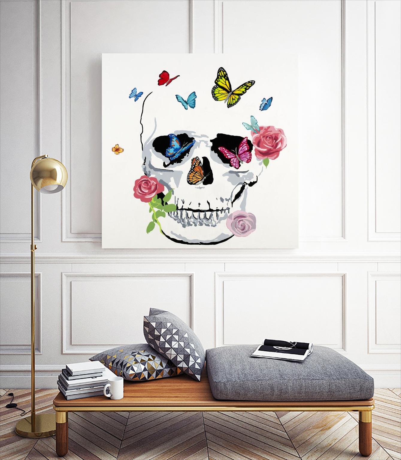Butterfly Flower Skull by Randy Hibberd on GIANT ART - pink contemporary