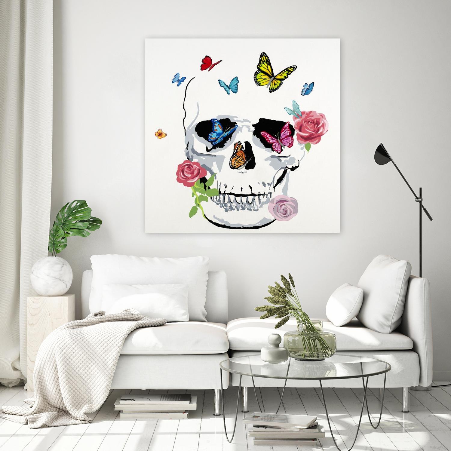 Butterfly Flower Skull by Randy Hibberd on GIANT ART - pink contemporary