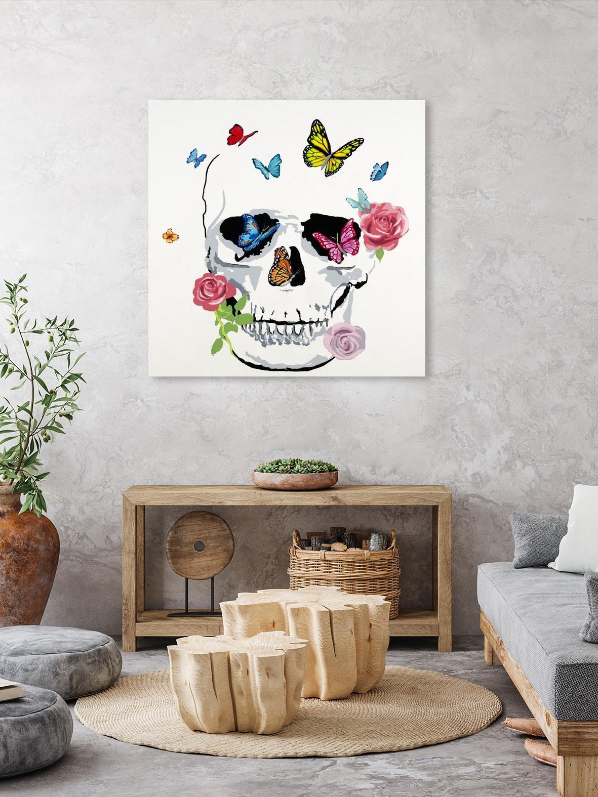 Butterfly Flower Skull by Randy Hibberd on GIANT ART - pink contemporary