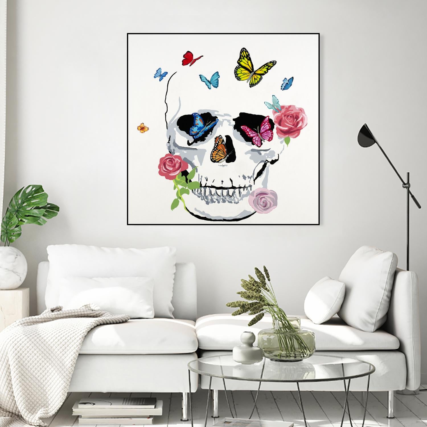 Butterfly Flower Skull by Randy Hibberd on GIANT ART - pink contemporary