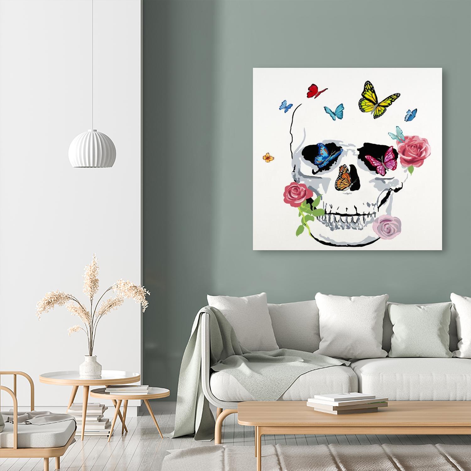 Butterfly Flower Skull by Randy Hibberd on GIANT ART - pink contemporary