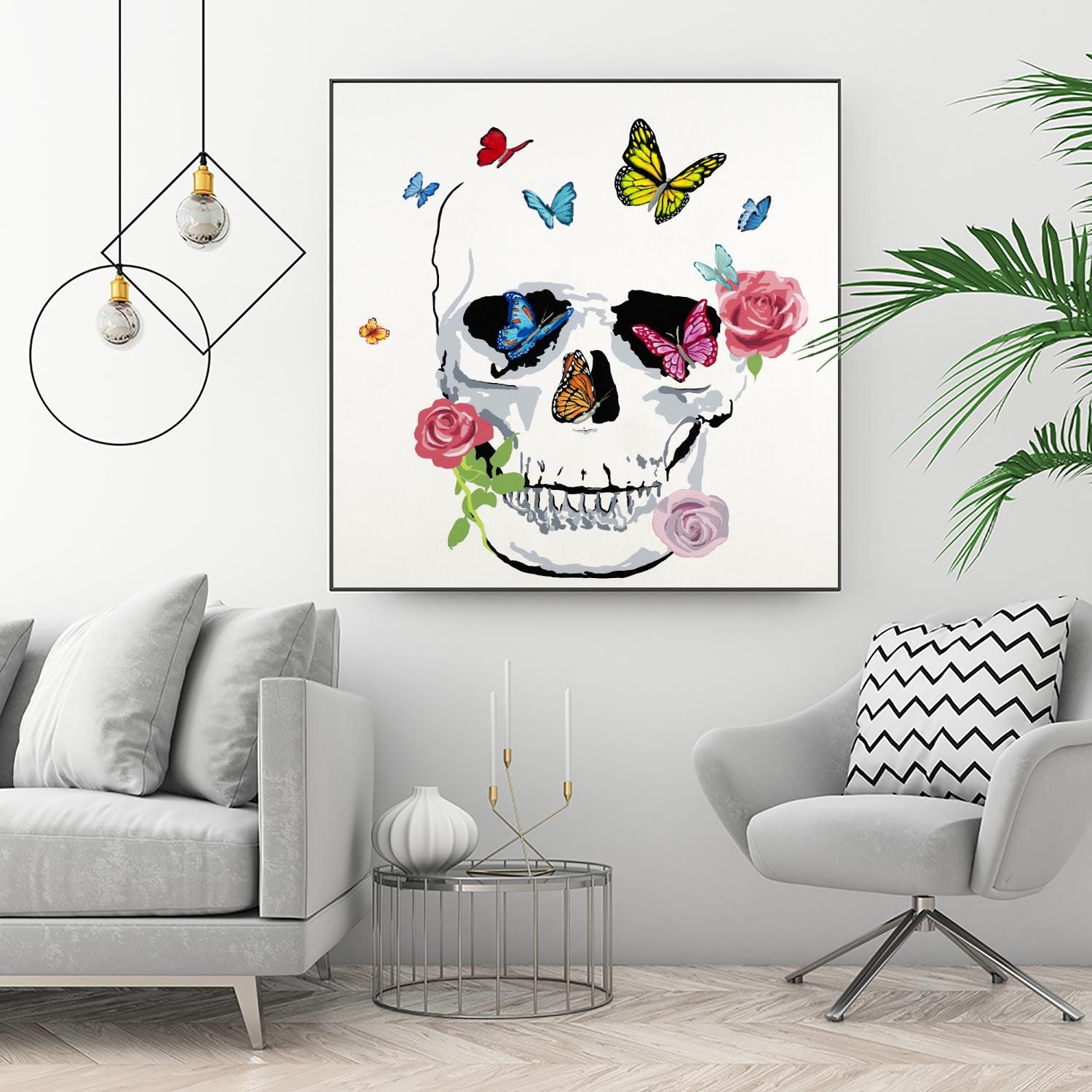 Butterfly Flower Skull by Randy Hibberd on GIANT ART - pink contemporary