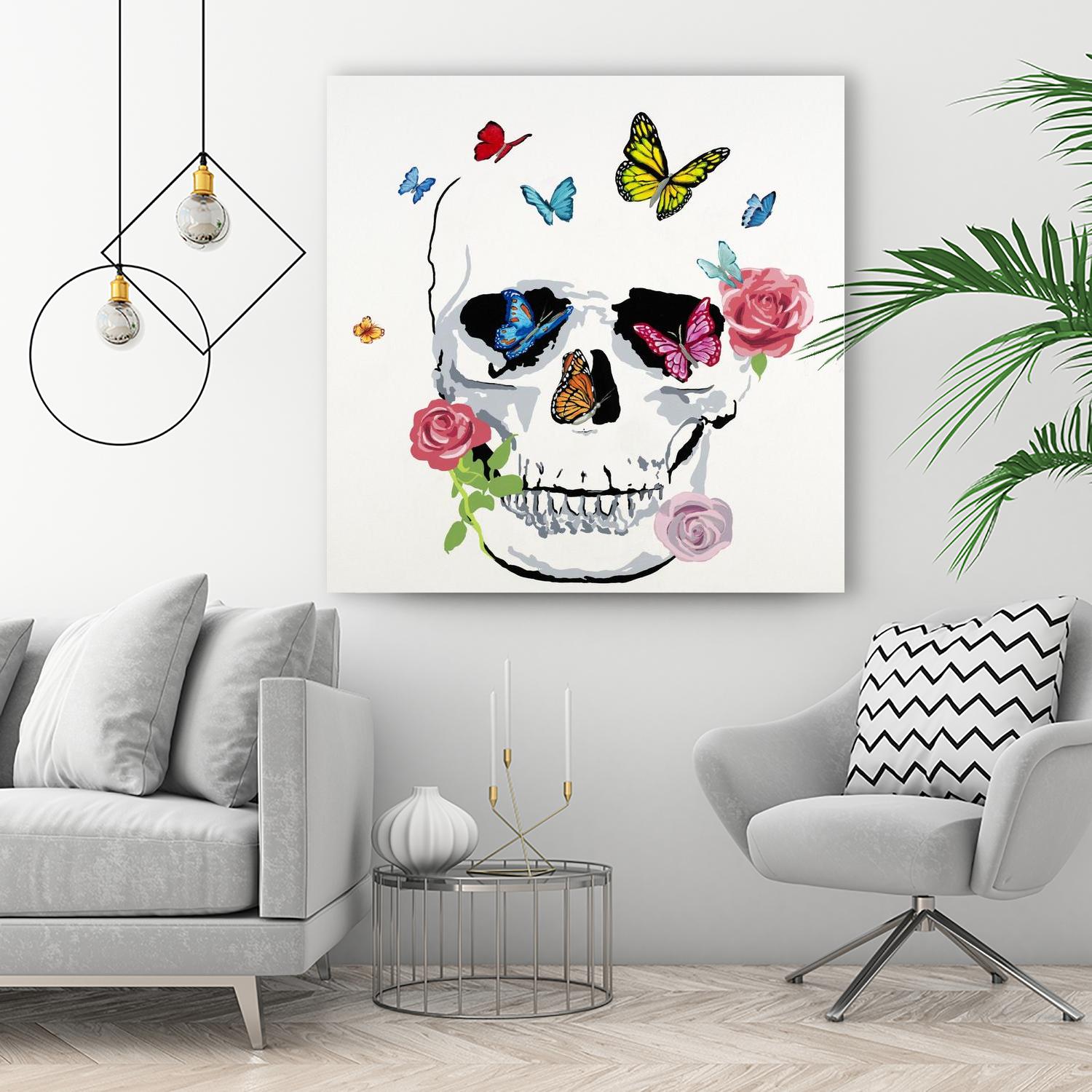 Butterfly Flower Skull by Randy Hibberd on GIANT ART - pink contemporary