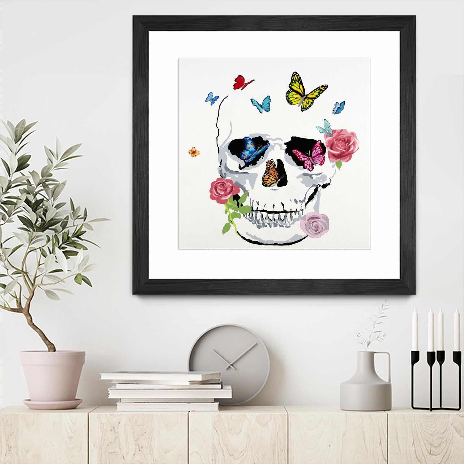 Butterfly Flower Skull by Randy Hibberd on GIANT ART - pink contemporary