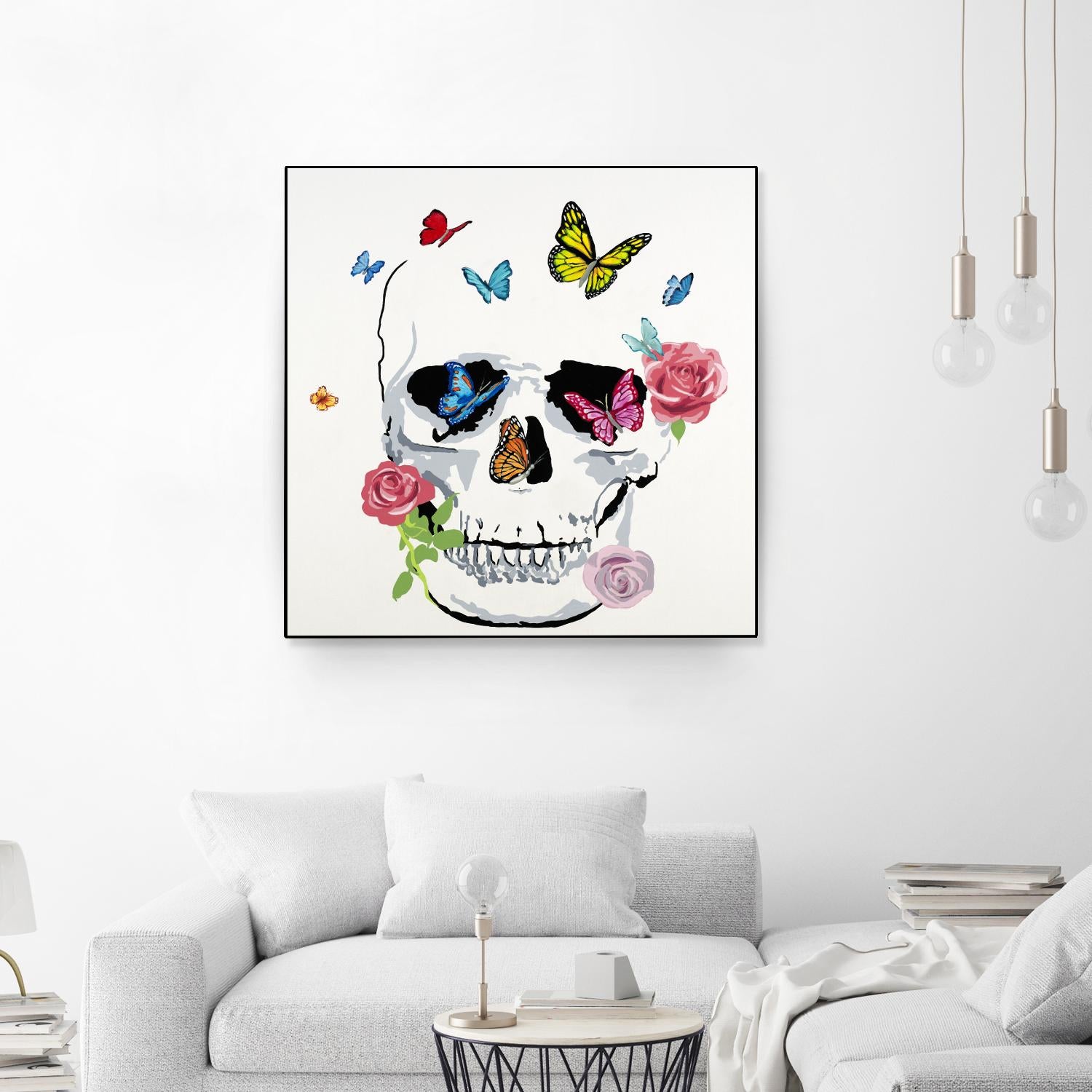Butterfly Flower Skull by Randy Hibberd on GIANT ART - pink contemporary