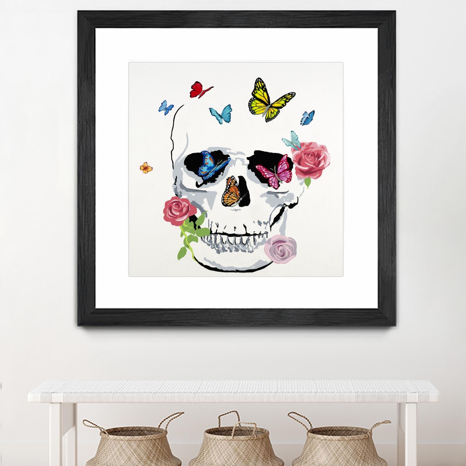 Butterfly Flower Skull by Randy Hibberd on GIANT ART - pink contemporary