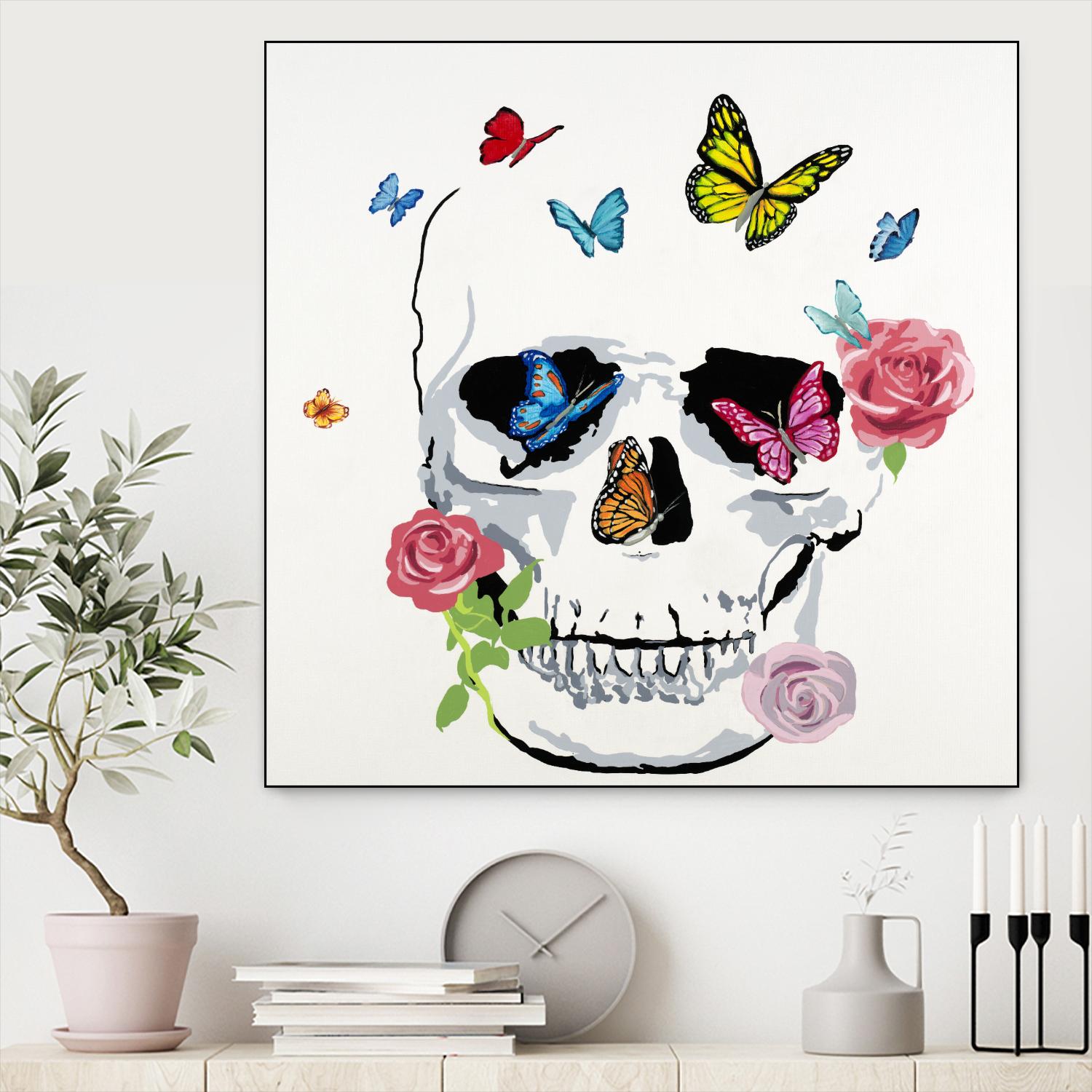 Butterfly Flower Skull by Randy Hibberd on GIANT ART - pink contemporary
