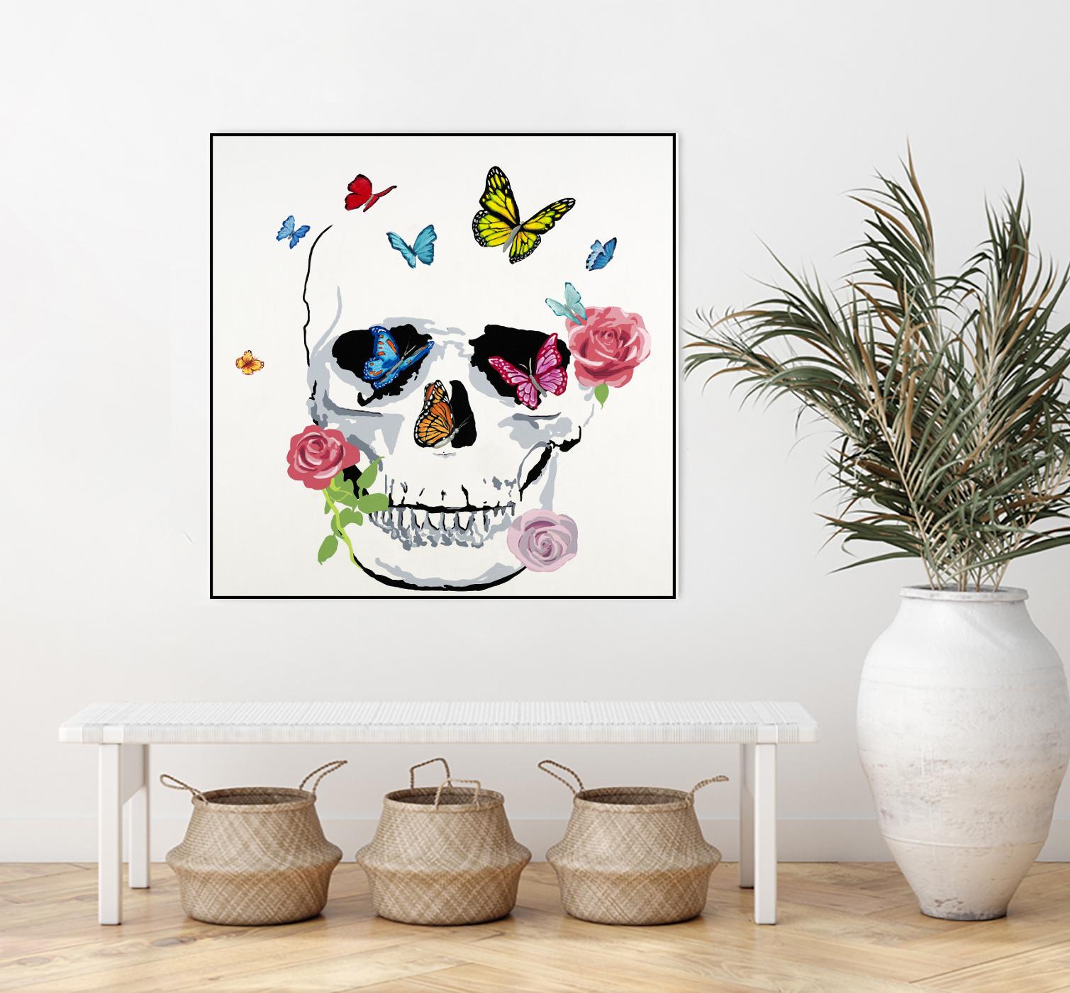Butterfly Flower Skull by Randy Hibberd on GIANT ART - pink contemporary
