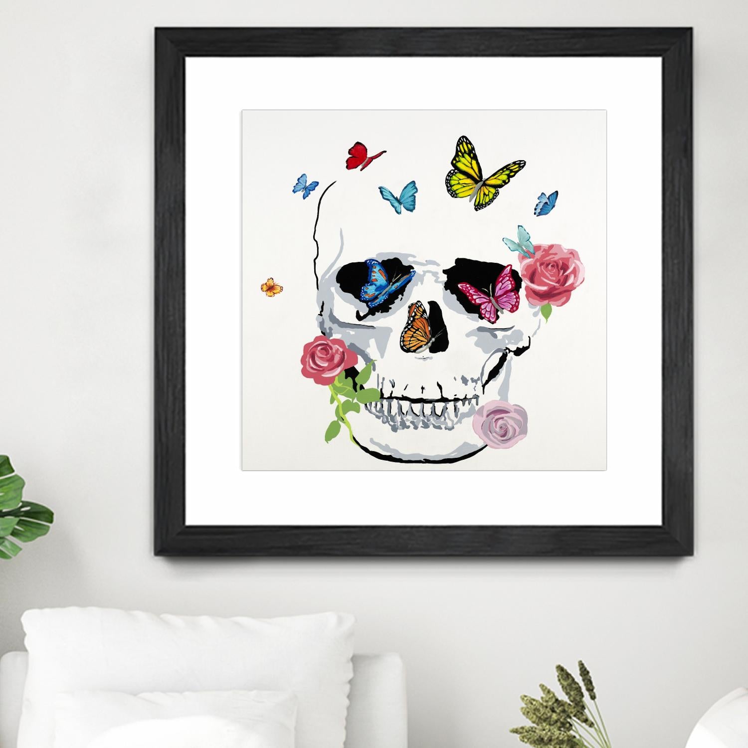 Butterfly Flower Skull by Randy Hibberd on GIANT ART - pink contemporary
