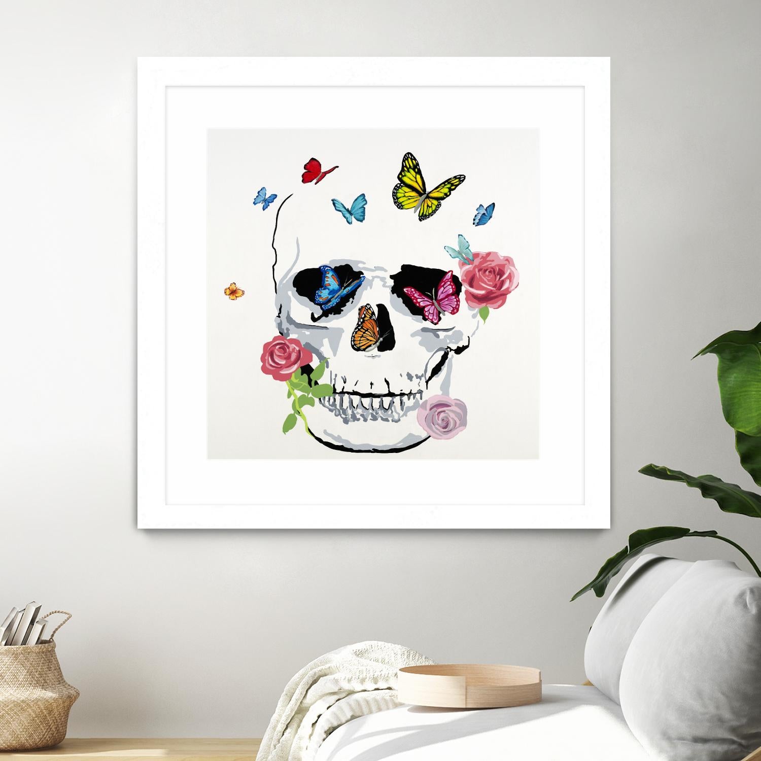 Butterfly Flower Skull by Randy Hibberd on GIANT ART - pink contemporary