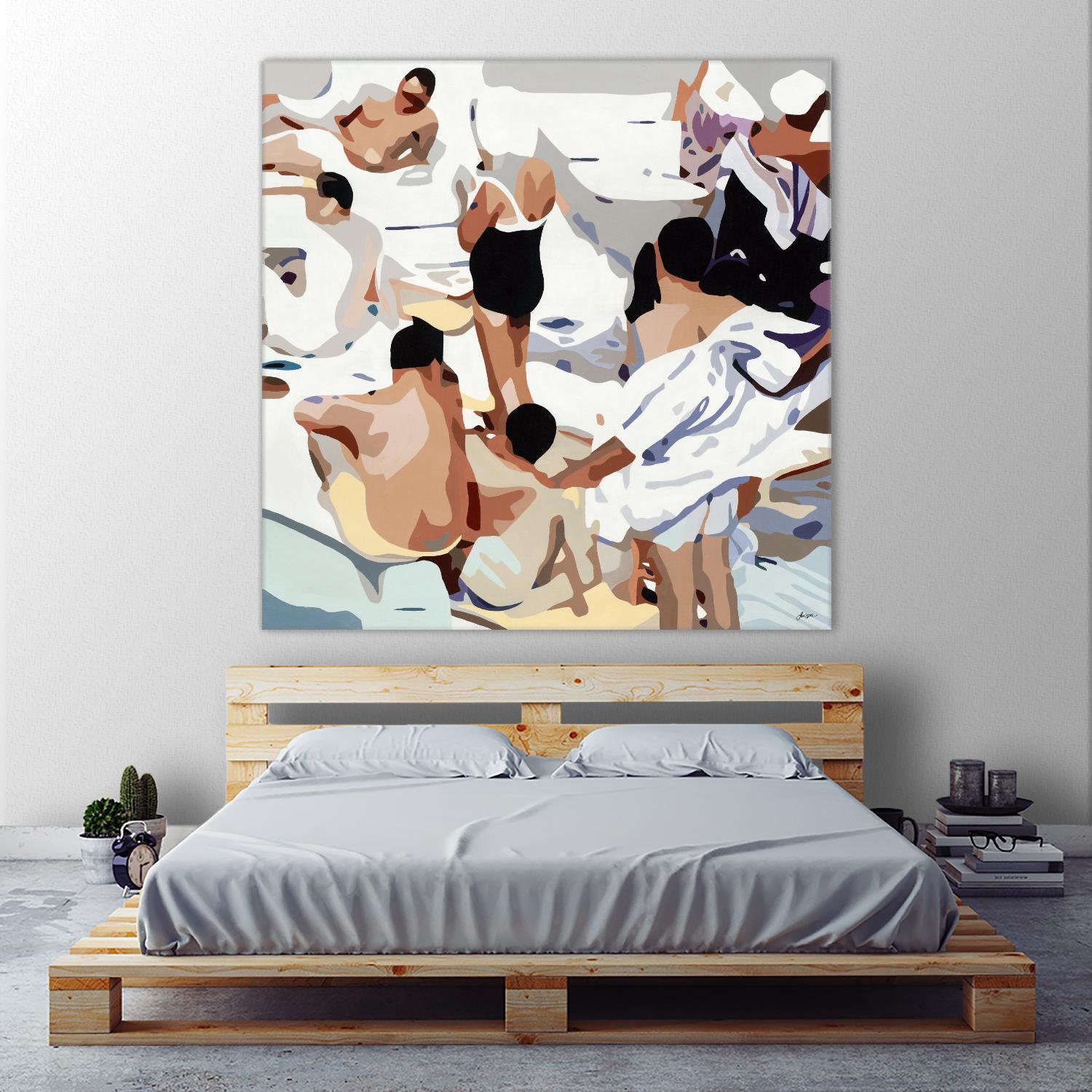 Tammy & Greg's Pool Party by Beth Ann Lawson on GIANT ART - beige figurative gray