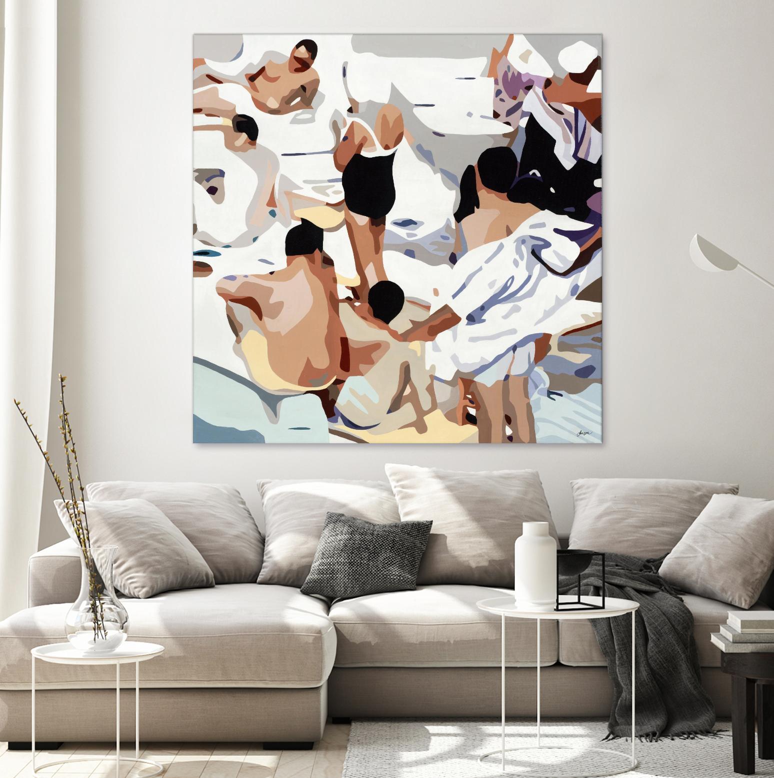 Tammy & Greg's Pool Party by Beth Ann Lawson on GIANT ART - beige figurative gray