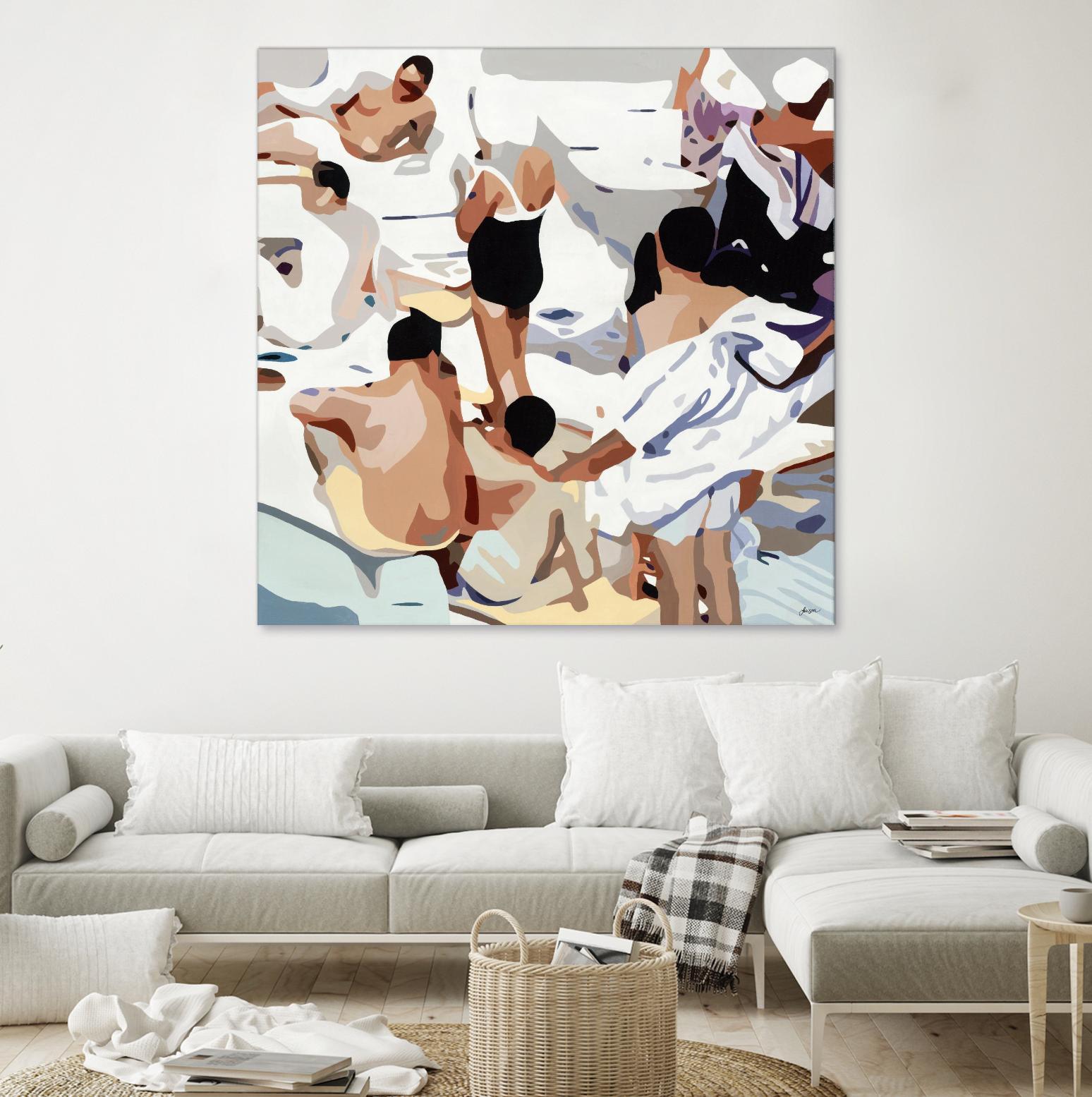 Tammy & Greg's Pool Party by Beth Ann Lawson on GIANT ART - beige figurative gray
