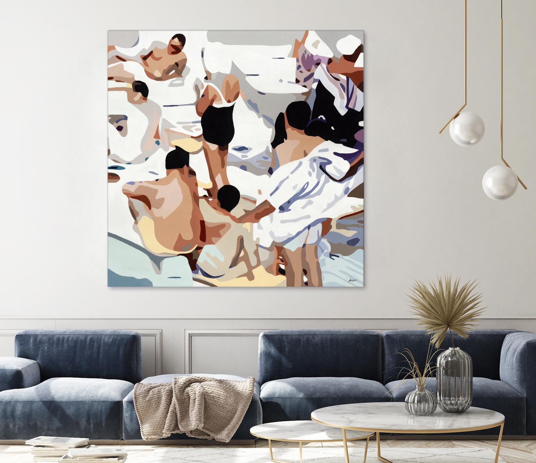 Tammy & Greg's Pool Party by Beth Ann Lawson on GIANT ART - beige figurative gray