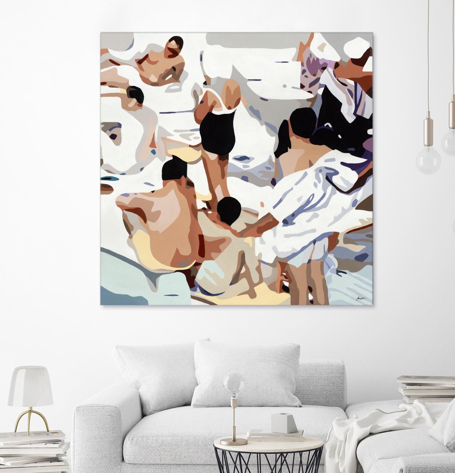Tammy & Greg's Pool Party by Beth Ann Lawson on GIANT ART - beige figurative gray