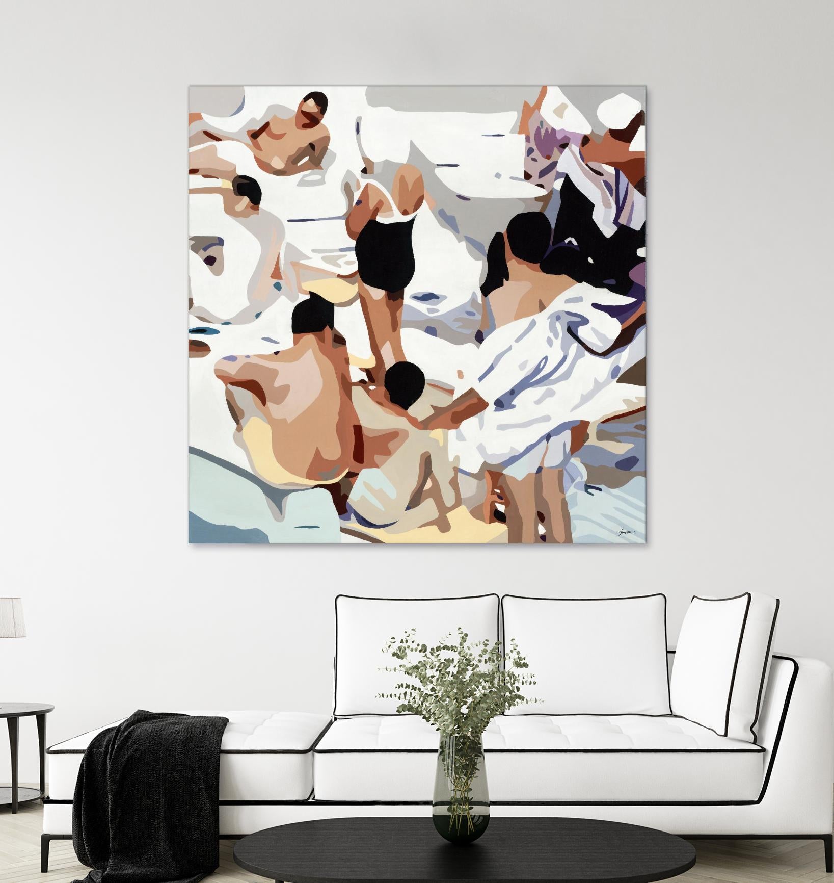 Tammy & Greg's Pool Party by Beth Ann Lawson on GIANT ART - beige figurative gray