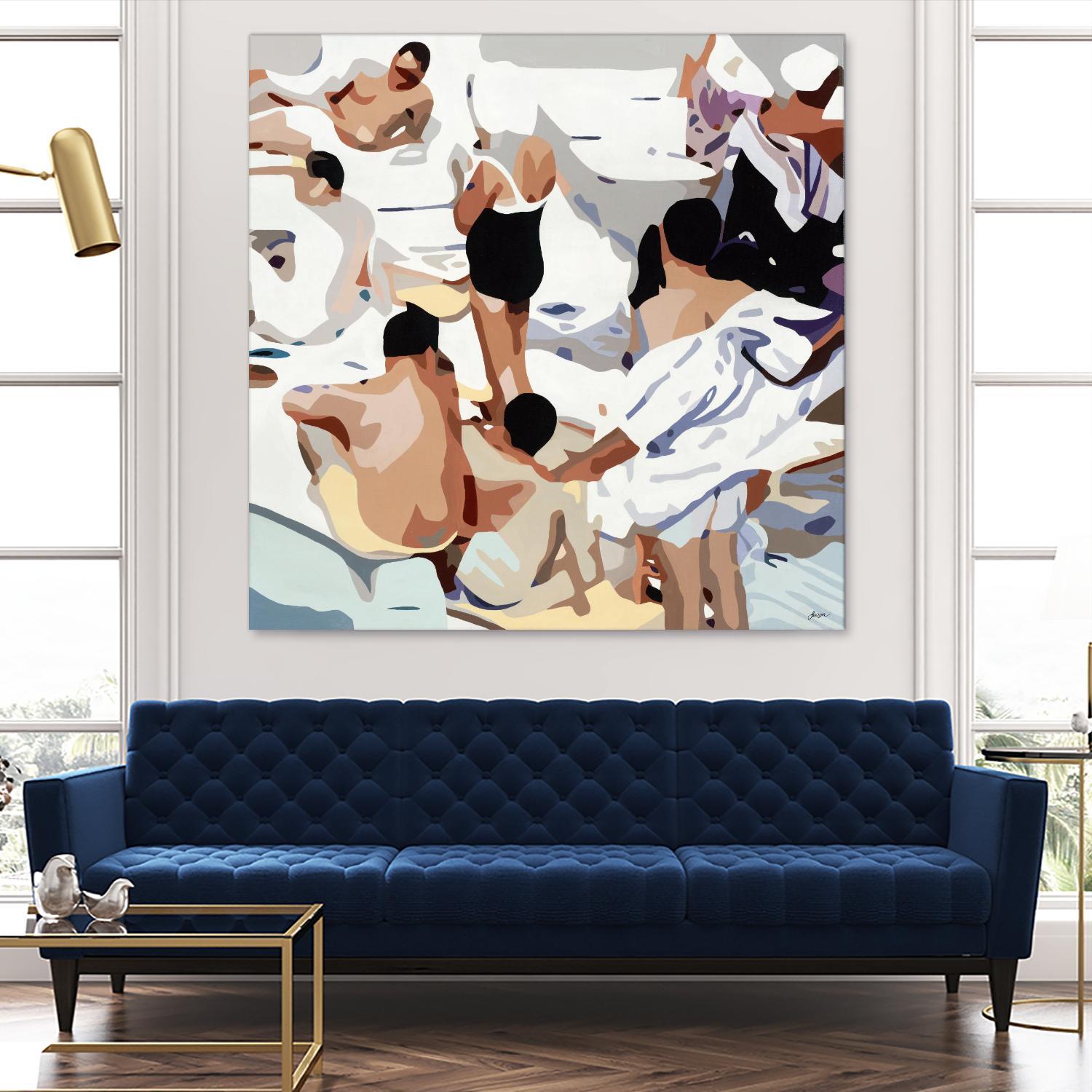 Tammy & Greg's Pool Party by Beth Ann Lawson on GIANT ART - beige figurative gray