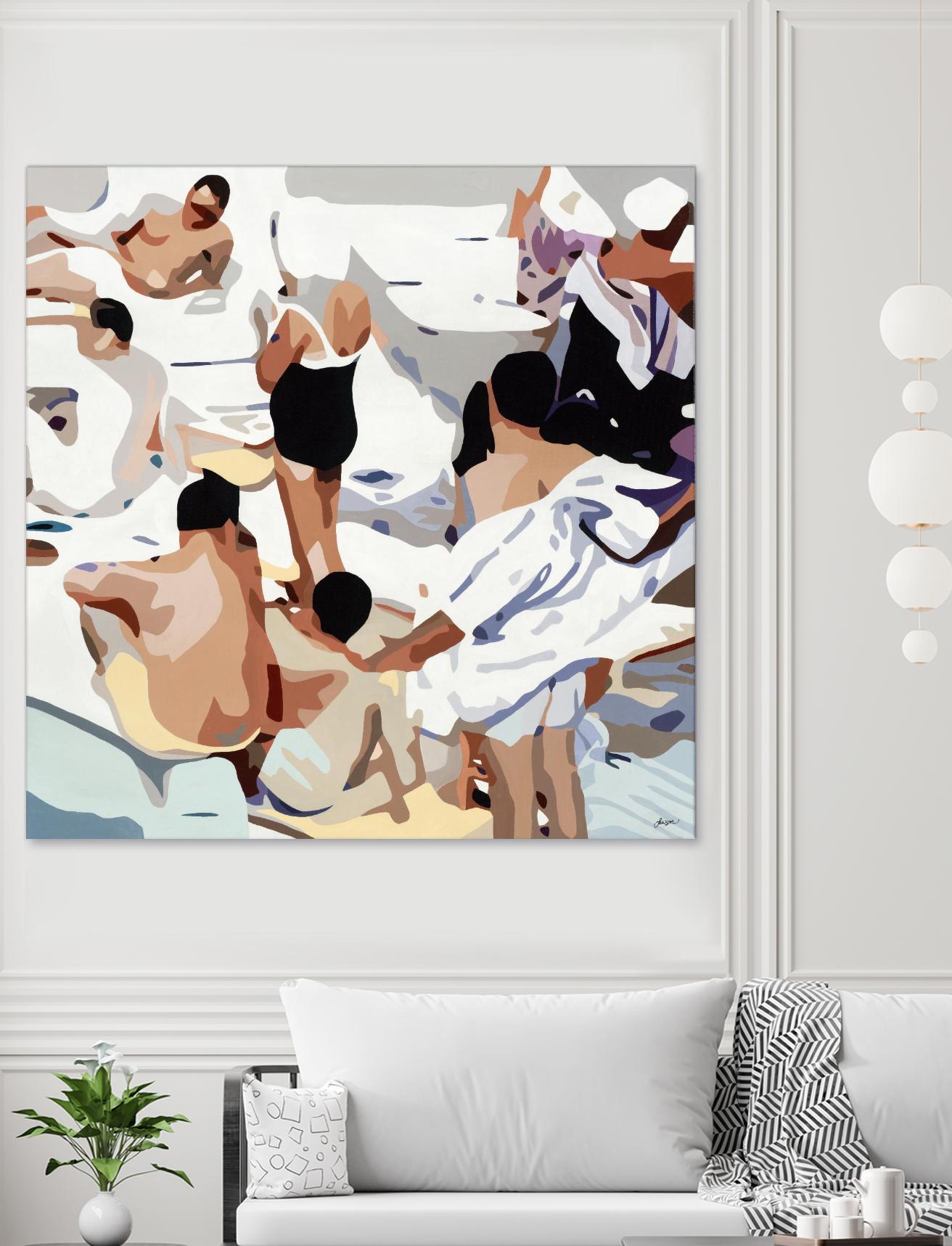 Tammy & Greg's Pool Party by Beth Ann Lawson on GIANT ART - beige figurative gray