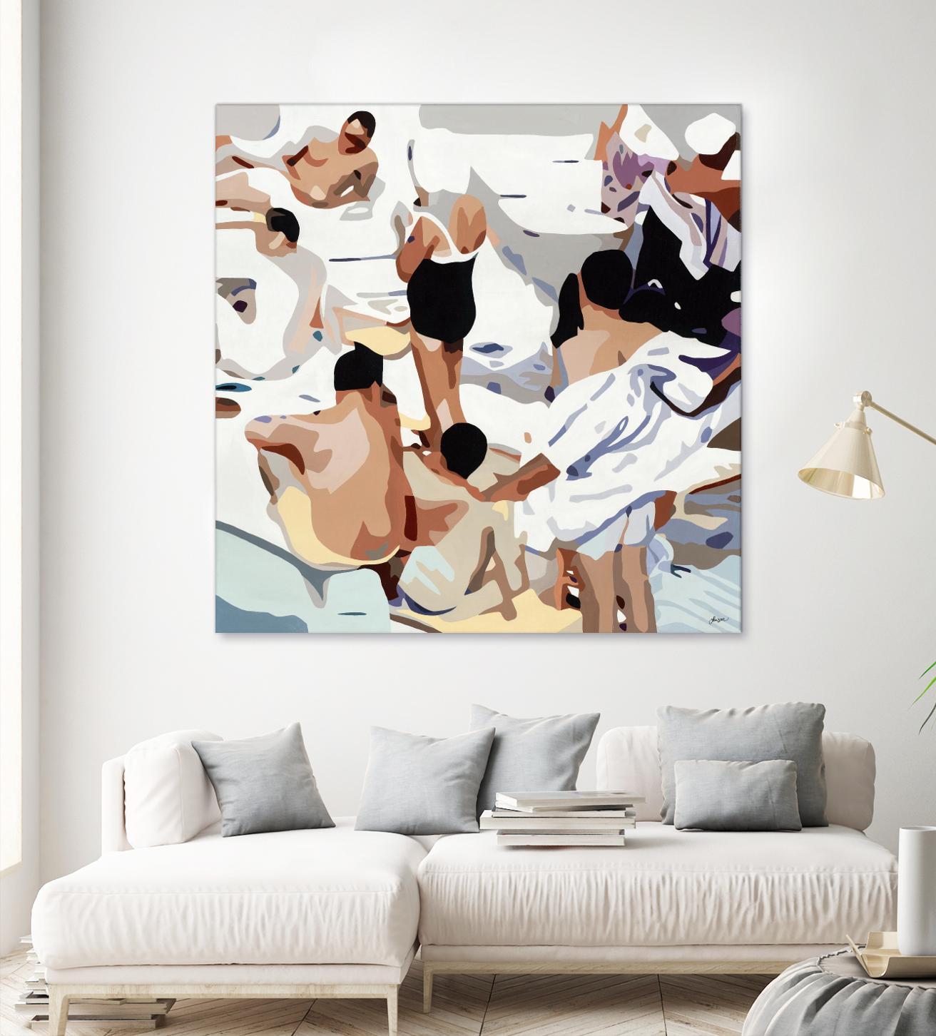 Tammy & Greg's Pool Party by Beth Ann Lawson on GIANT ART - beige figurative gray