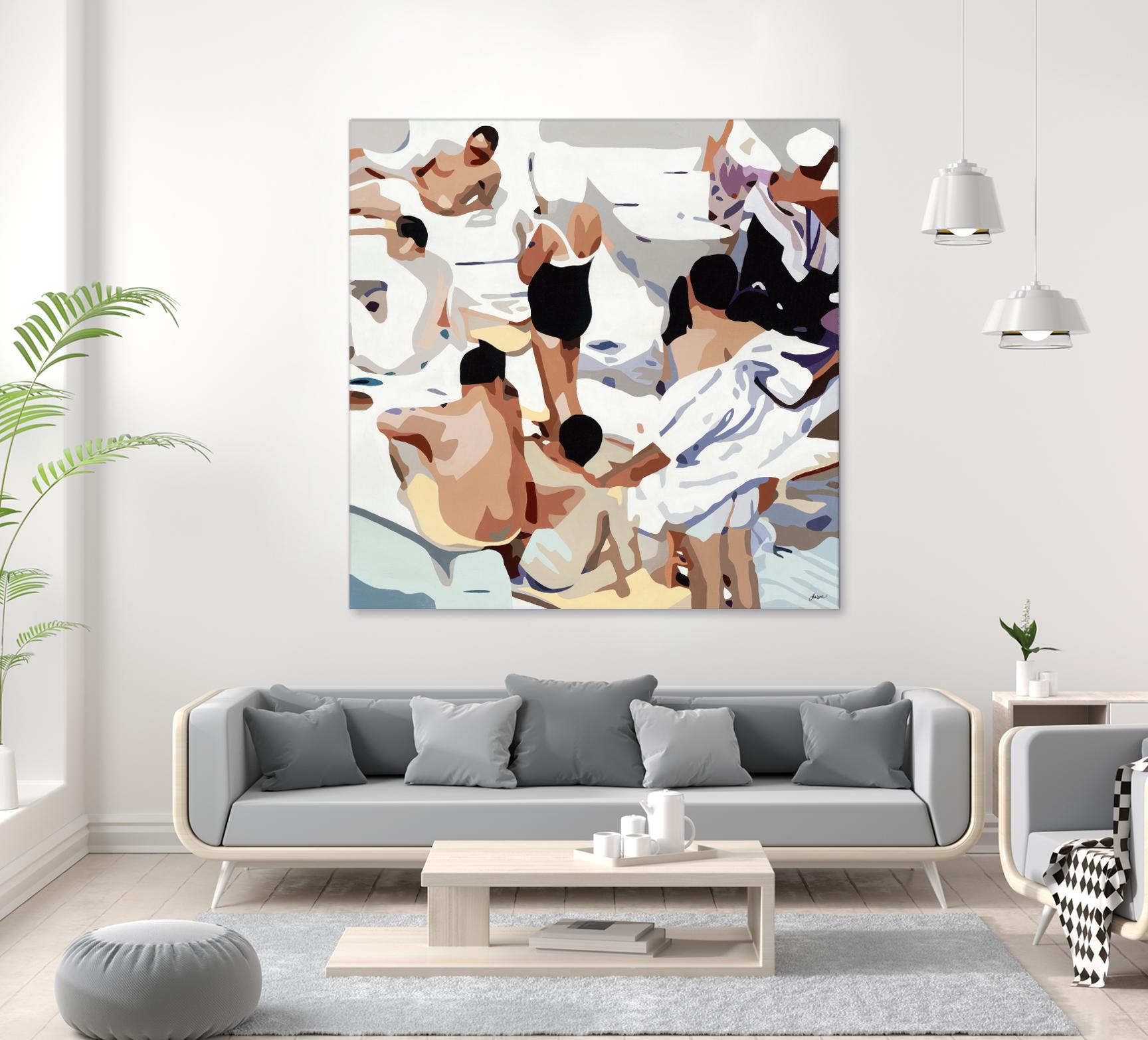 Tammy & Greg's Pool Party by Beth Ann Lawson on GIANT ART - beige figurative gray