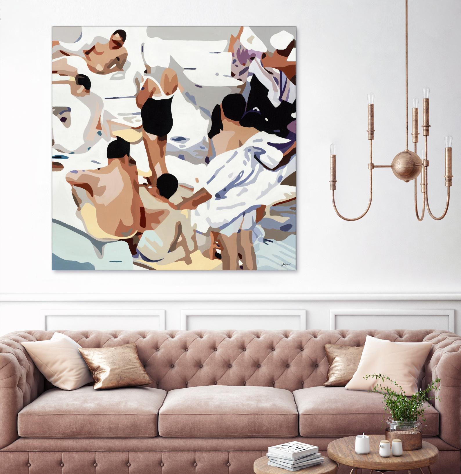 Tammy & Greg's Pool Party by Beth Ann Lawson on GIANT ART - beige figurative gray
