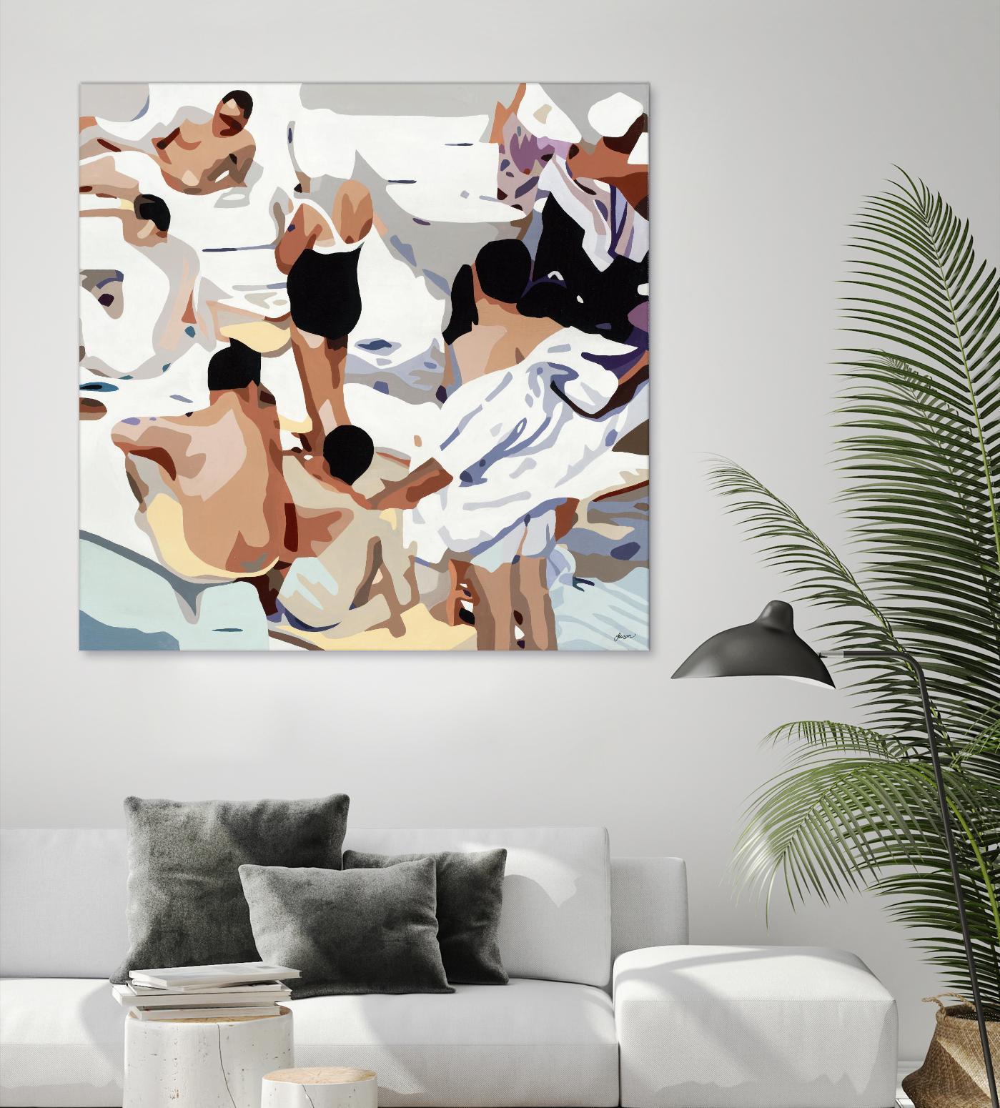 Tammy & Greg's Pool Party by Beth Ann Lawson on GIANT ART - beige figurative gray