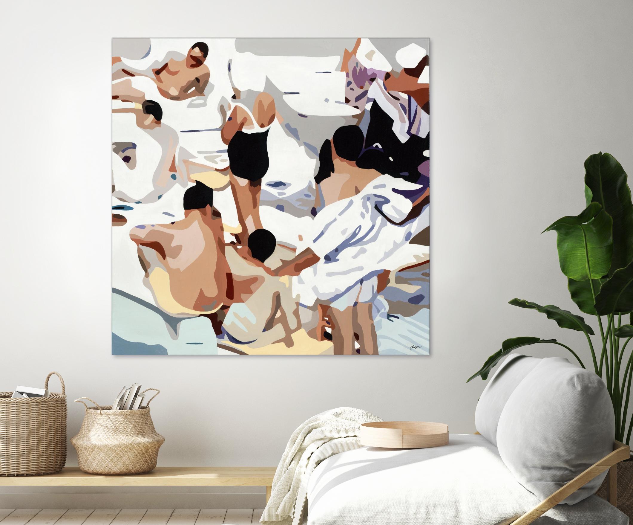 Tammy & Greg's Pool Party by Beth Ann Lawson on GIANT ART - beige figurative gray