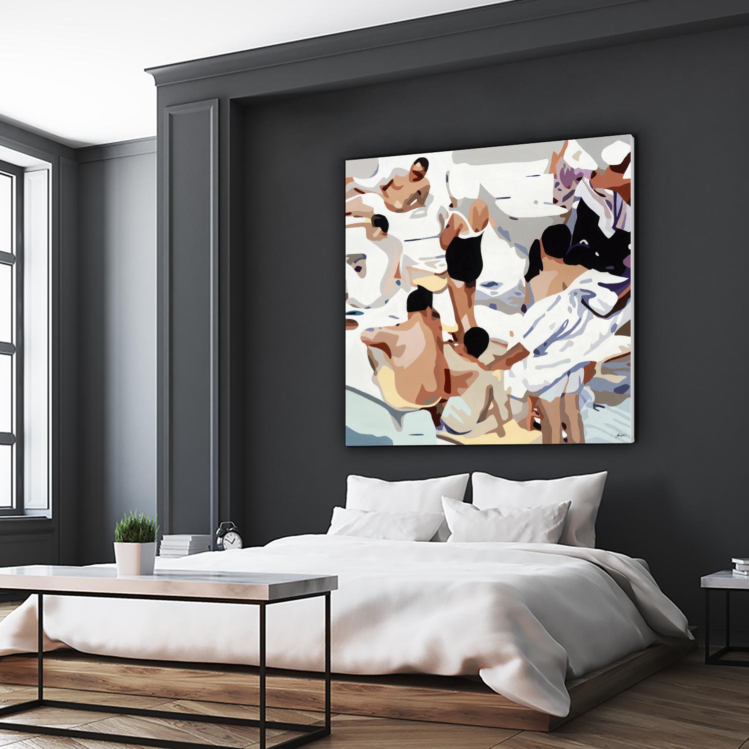 Tammy & Greg's Pool Party by Beth Ann Lawson on GIANT ART - beige figurative gray