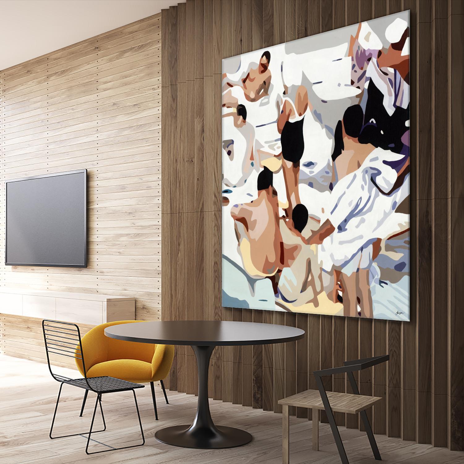 Tammy & Greg's Pool Party by Beth Ann Lawson on GIANT ART - beige figurative gray