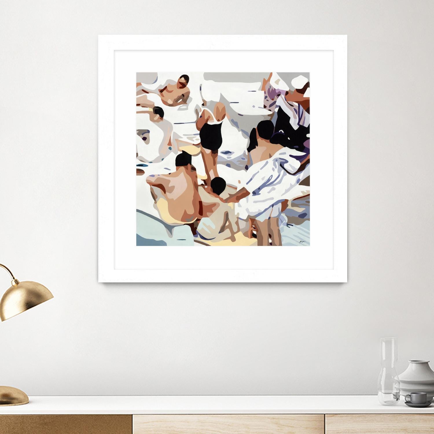 Tammy & Greg's Pool Party by Beth Ann Lawson on GIANT ART - beige figurative gray