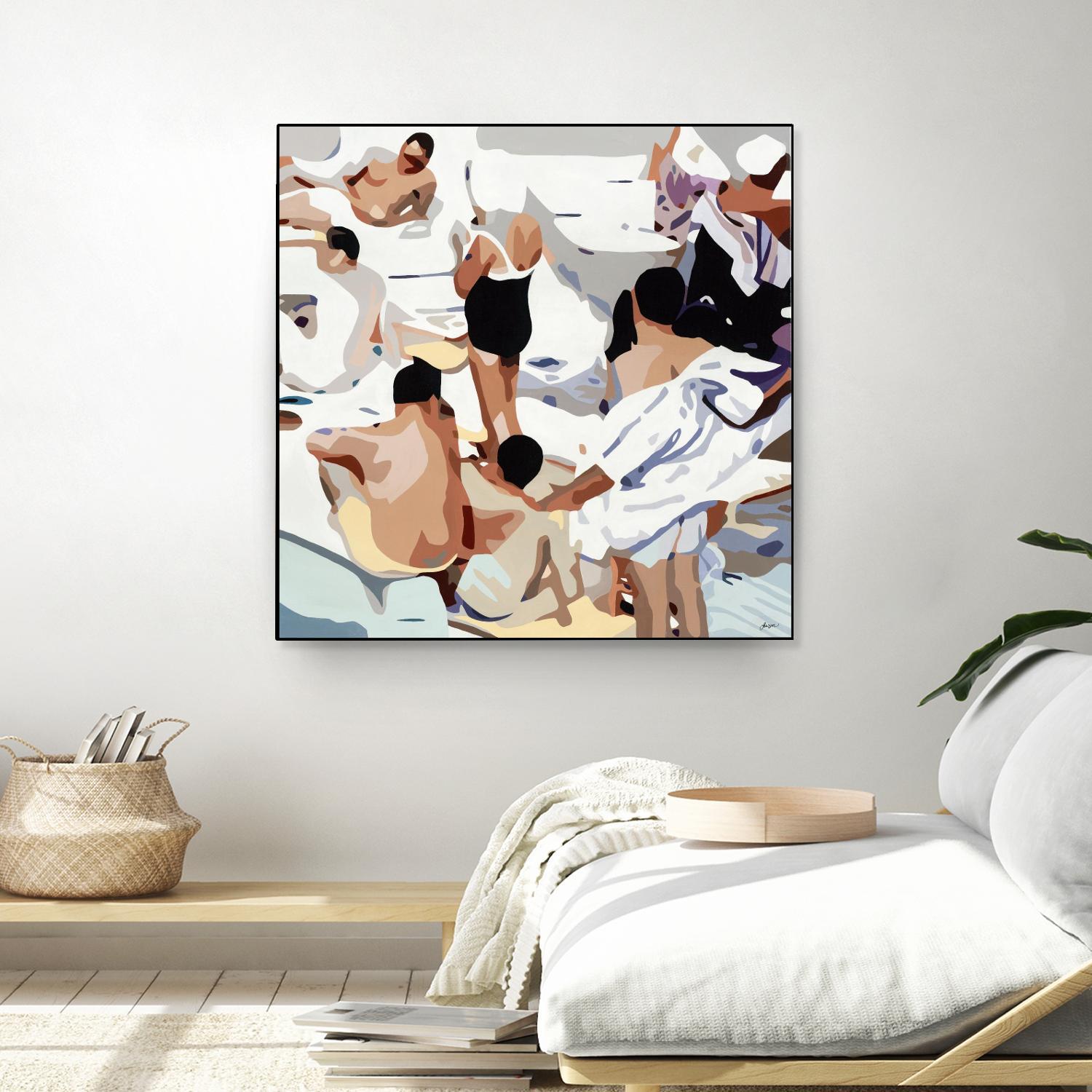 Tammy & Greg's Pool Party by Beth Ann Lawson on GIANT ART - beige figurative gray