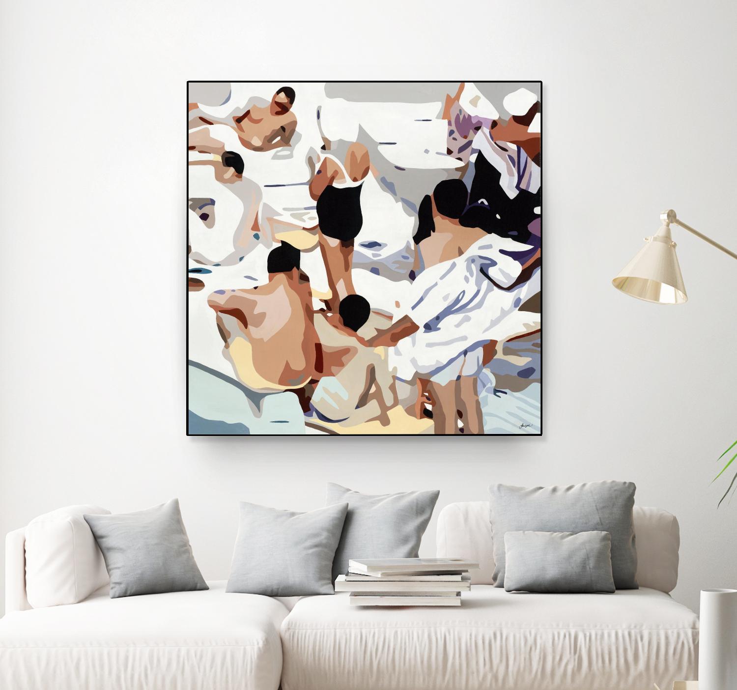 Tammy & Greg's Pool Party by Beth Ann Lawson on GIANT ART - beige figurative gray