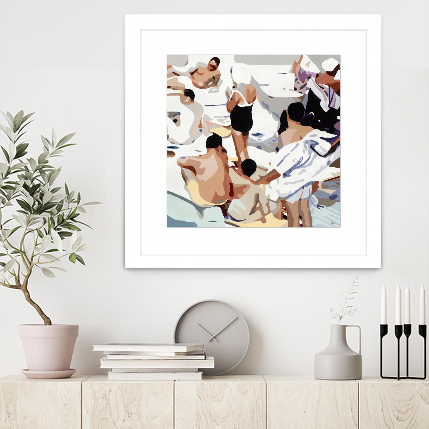 Tammy & Greg's Pool Party by Beth Ann Lawson on GIANT ART - beige figurative gray