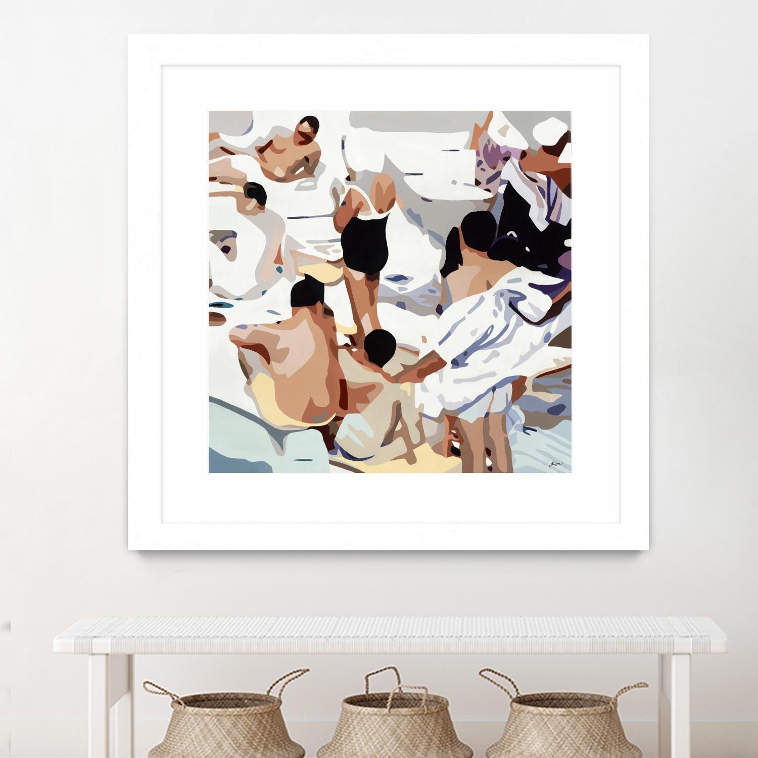 Tammy & Greg's Pool Party by Beth Ann Lawson on GIANT ART - beige figurative gray