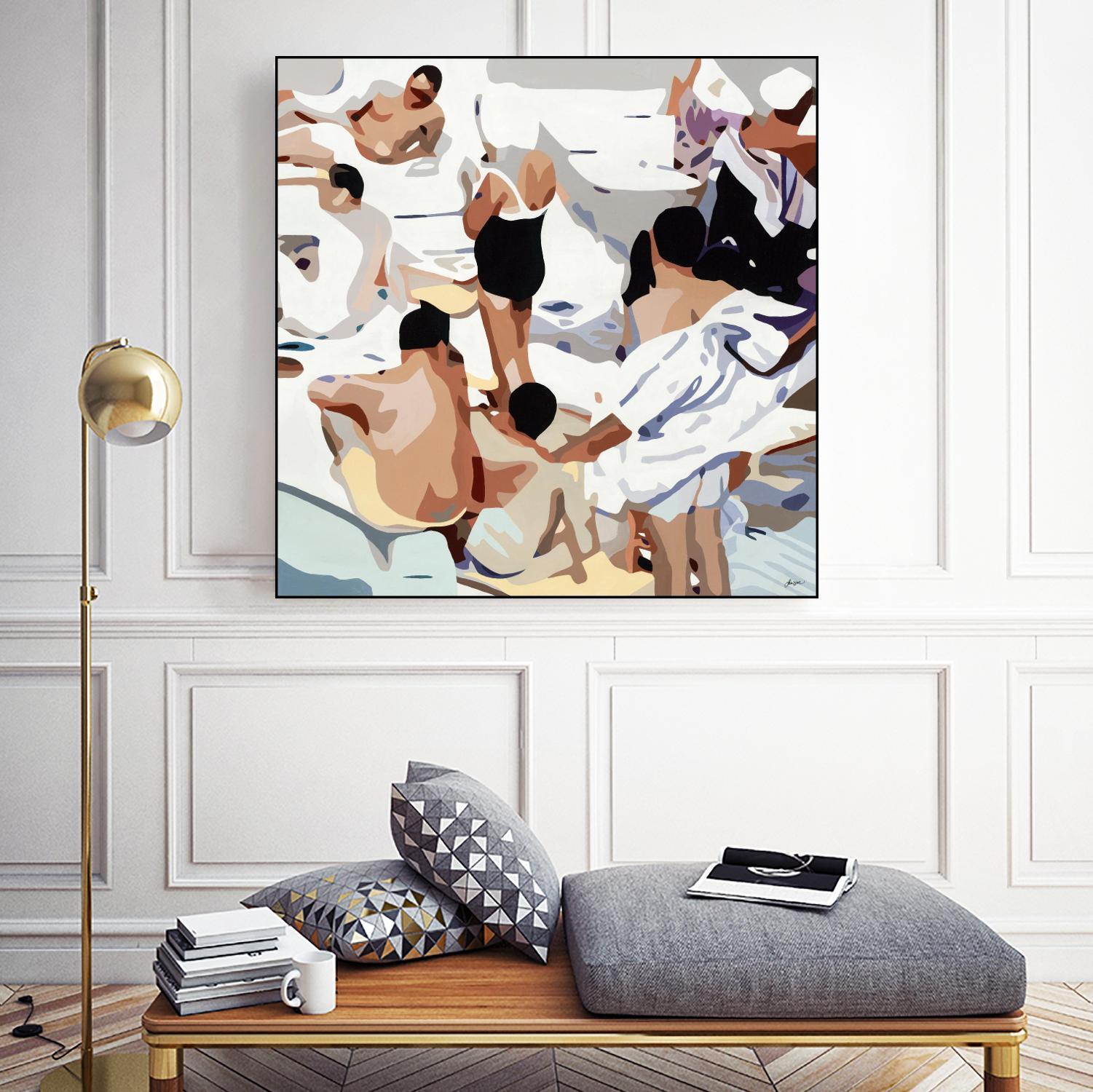 Tammy & Greg's Pool Party by Beth Ann Lawson on GIANT ART - beige figurative gray