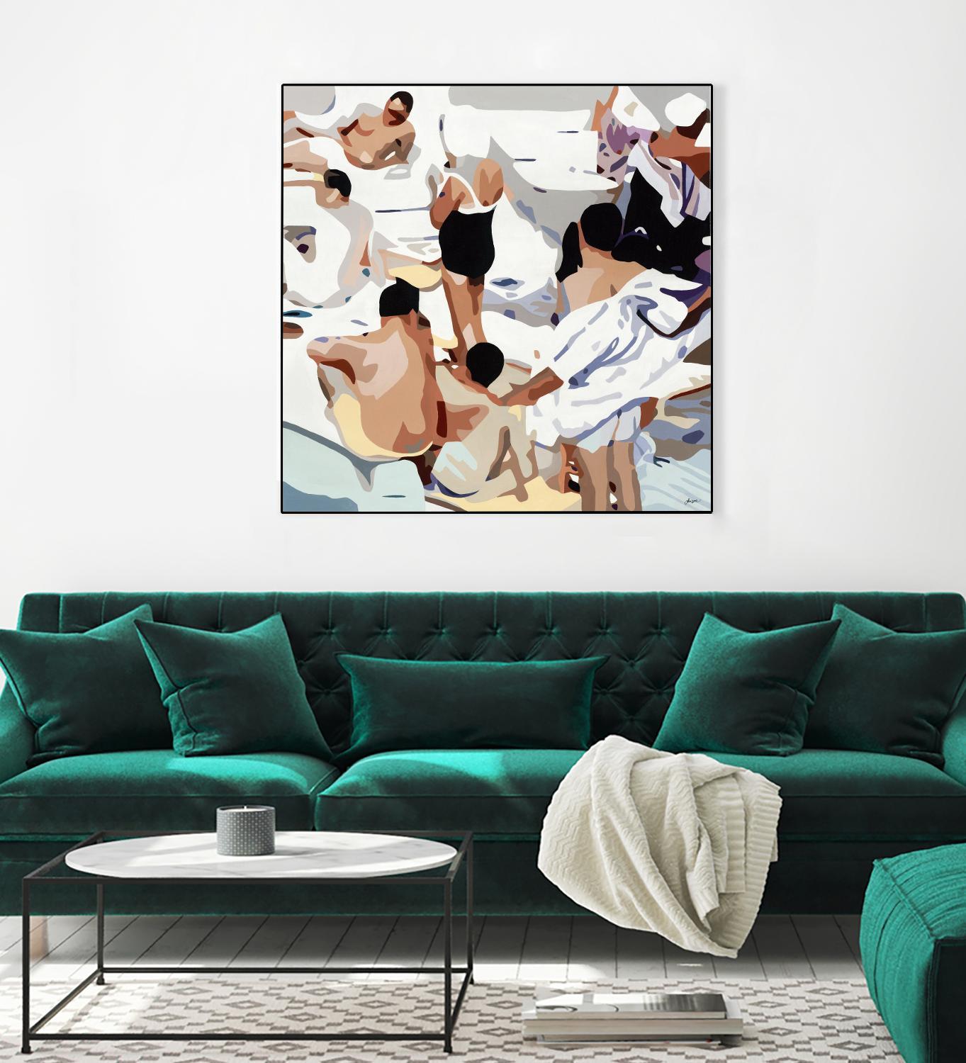 Tammy & Greg's Pool Party by Beth Ann Lawson on GIANT ART - beige figurative gray