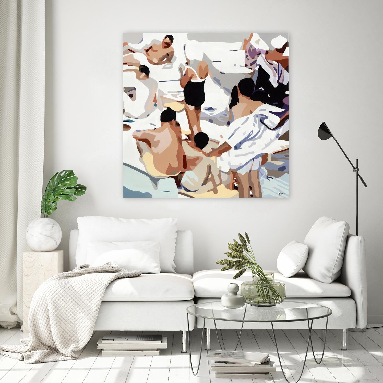 Tammy & Greg's Pool Party by Beth Ann Lawson on GIANT ART - beige figurative gray