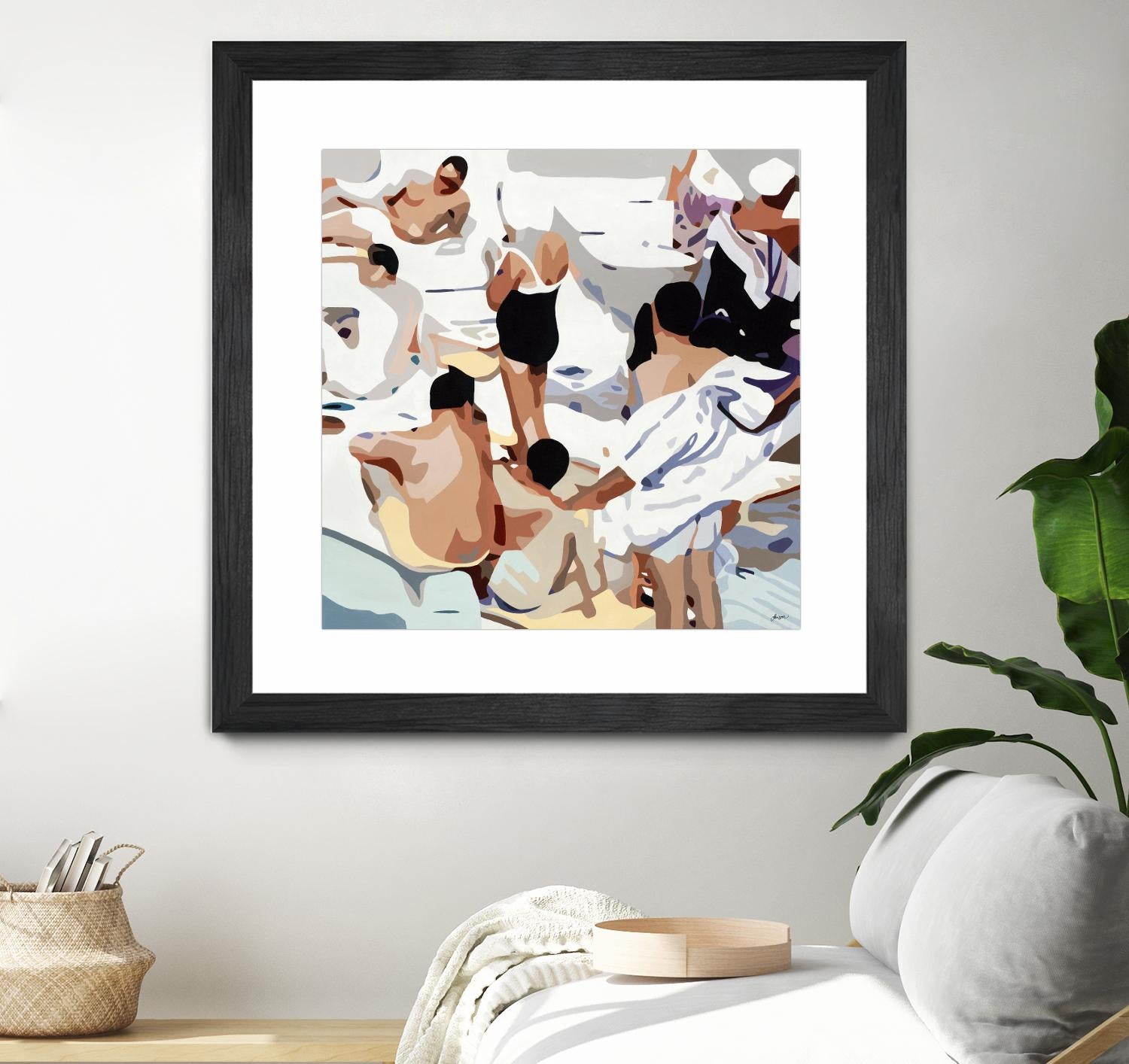 Tammy & Greg's Pool Party by Beth Ann Lawson on GIANT ART - beige figurative gray