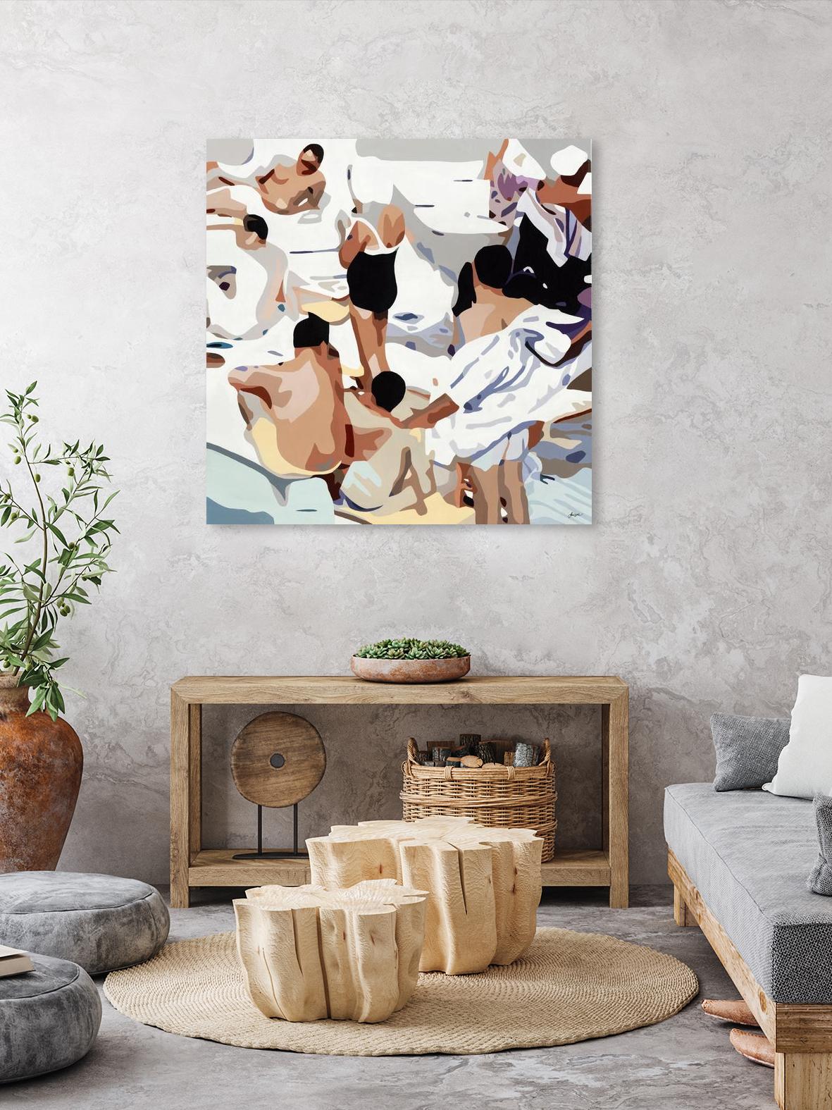 Tammy & Greg's Pool Party by Beth Ann Lawson on GIANT ART - beige figurative gray