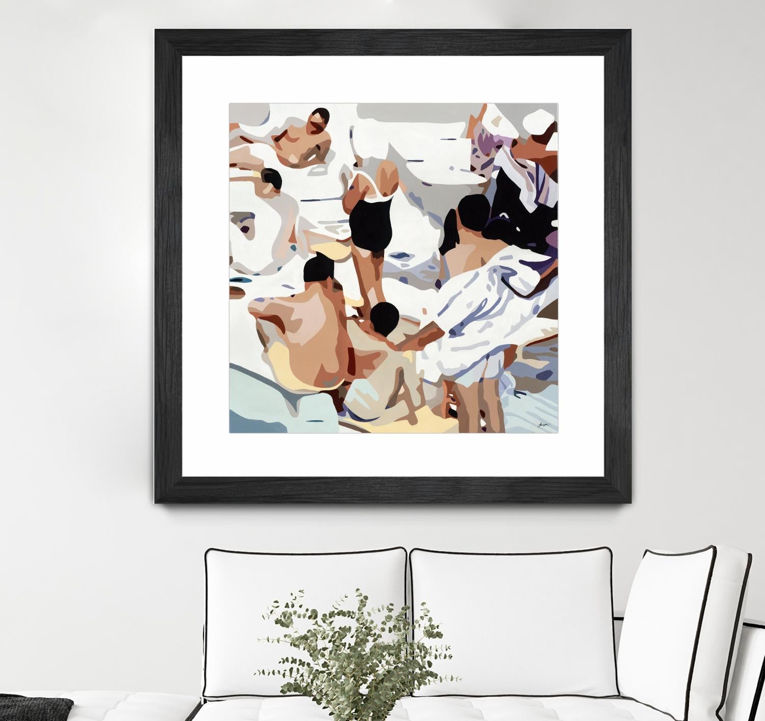 Tammy & Greg's Pool Party by Beth Ann Lawson on GIANT ART - beige figurative gray