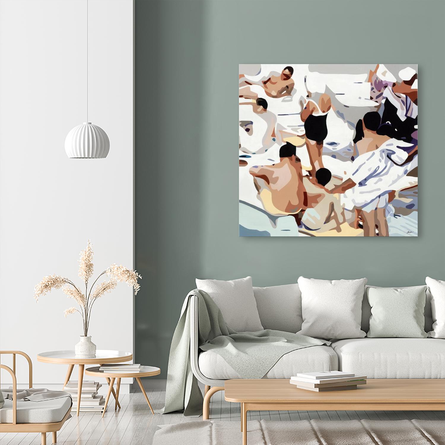 Tammy & Greg's Pool Party by Beth Ann Lawson on GIANT ART - beige figurative gray