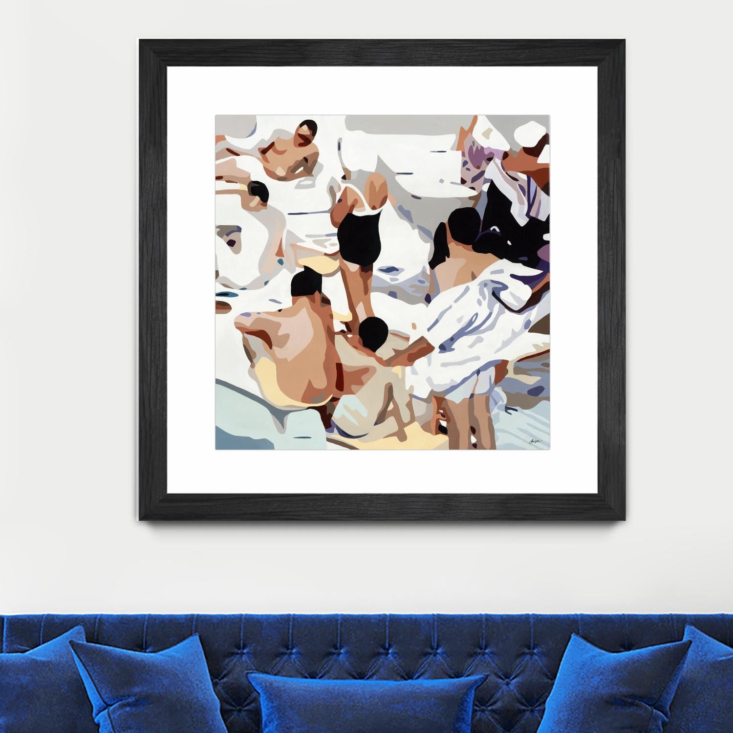 Tammy & Greg's Pool Party by Beth Ann Lawson on GIANT ART - beige figurative gray